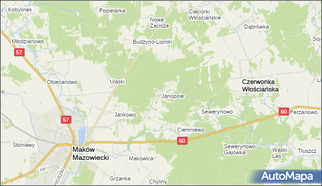 mapa Janopole gmina Czerwonka, Janopole gmina Czerwonka na mapie Targeo