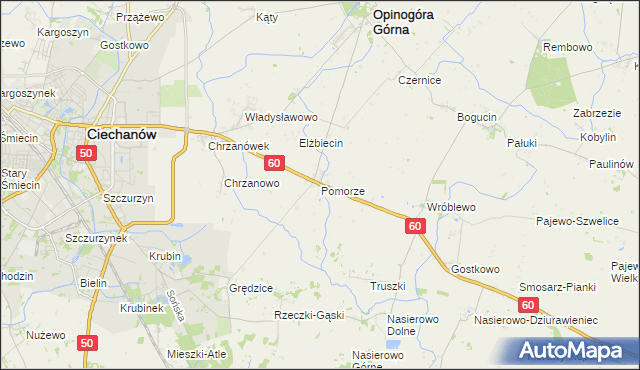 mapa Pomorze gmina Opinogóra Górna, Pomorze gmina Opinogóra Górna na mapie Targeo