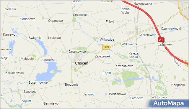 mapa Zakrzewek gmina Choceń, Zakrzewek gmina Choceń na mapie Targeo