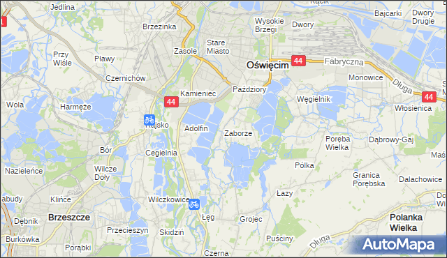 mapa Zaborze gmina Oświęcim, Zaborze gmina Oświęcim na mapie Targeo