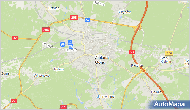 mapa Zielona Góra, Zielona Góra na mapie Targeo