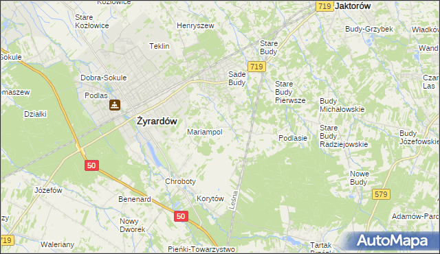 mapa Bieganów gmina Jaktorów, Bieganów gmina Jaktorów na mapie Targeo