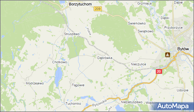 mapa Dąbrówka gmina Borzytuchom, Dąbrówka gmina Borzytuchom na mapie Targeo