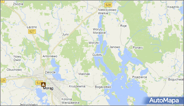 mapa Gulbity gmina Morąg, Gulbity gmina Morąg na mapie Targeo