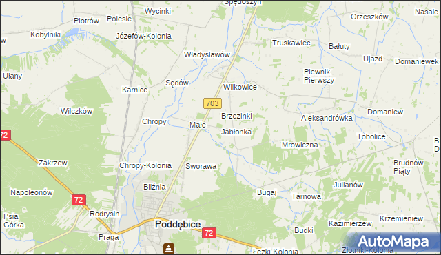 mapa Jabłonka gmina Poddębice, Jabłonka gmina Poddębice na mapie Targeo