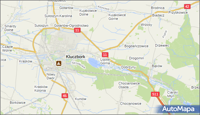 mapa Ligota Górna gmina Kluczbork, Ligota Górna gmina Kluczbork na mapie Targeo