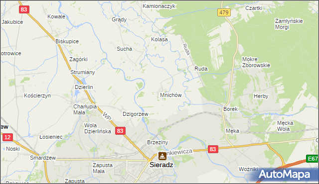 mapa Mnichów gmina Sieradz, Mnichów gmina Sieradz na mapie Targeo