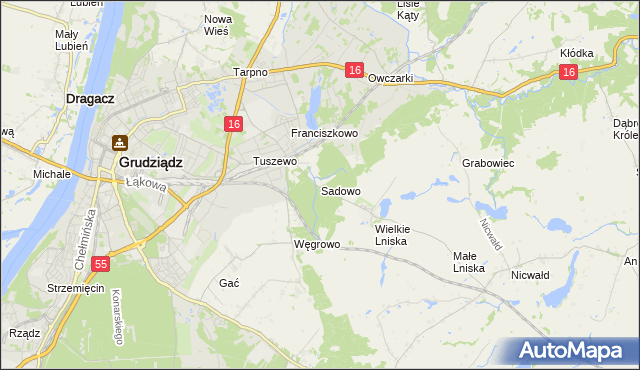mapa Sadowo gmina Grudziądz, Sadowo gmina Grudziądz na mapie Targeo