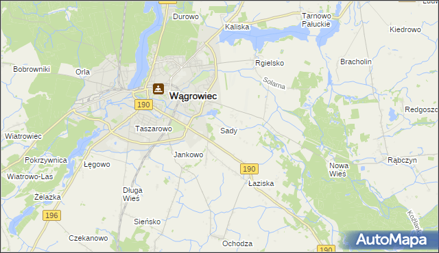 mapa Sady gmina Wągrowiec, Sady gmina Wągrowiec na mapie Targeo
