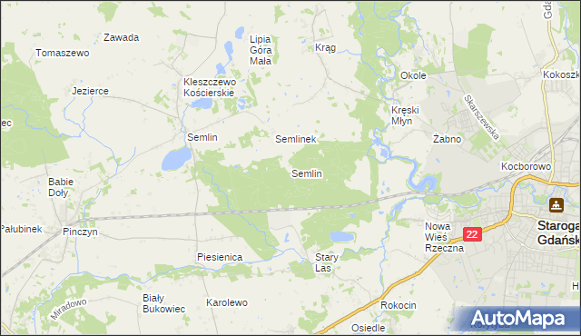 mapa Semlin gmina Starogard Gdański, Semlin gmina Starogard Gdański na mapie Targeo