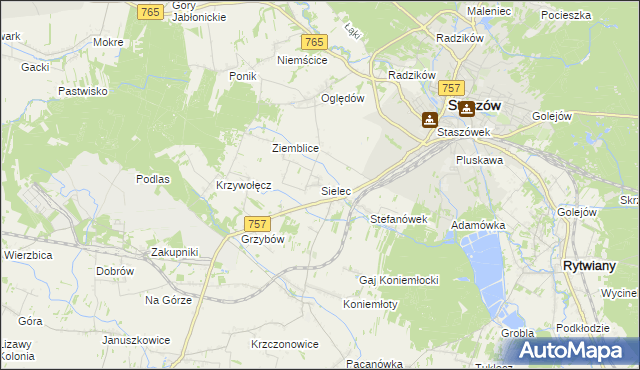 mapa Sielec gmina Staszów, Sielec gmina Staszów na mapie Targeo