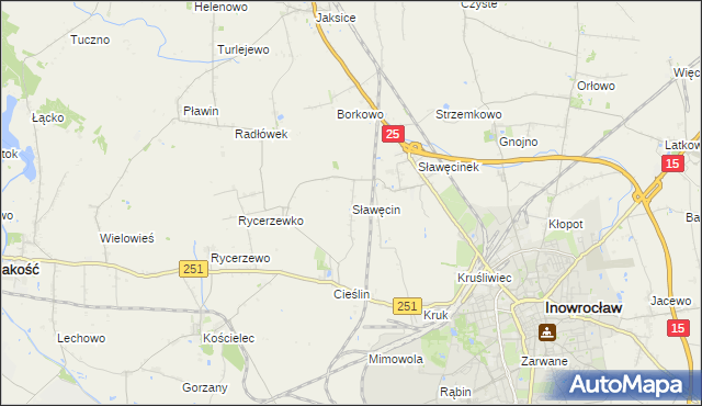 mapa Sławęcin gmina Inowrocław, Sławęcin gmina Inowrocław na mapie Targeo