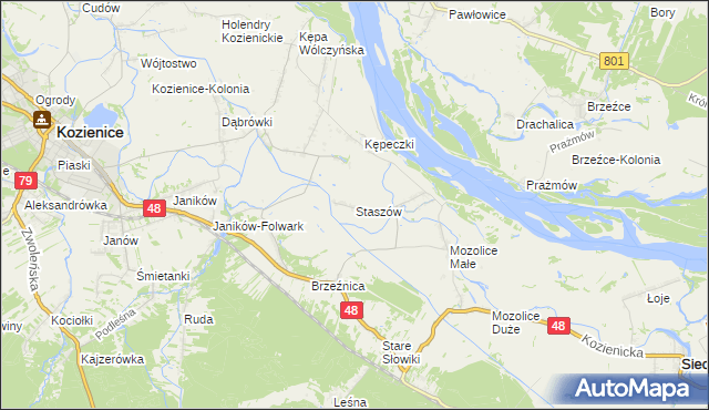 mapa Staszów gmina Kozienice, Staszów gmina Kozienice na mapie Targeo