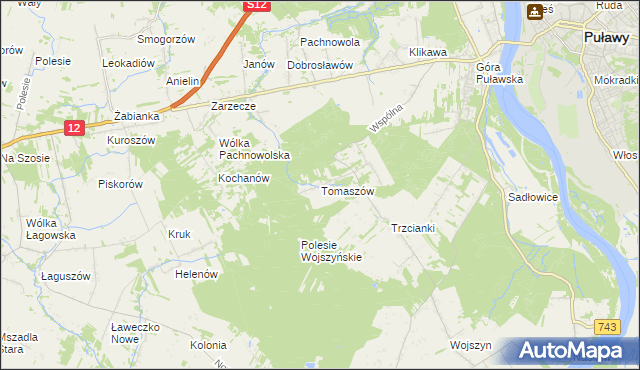 mapa Tomaszów gmina Puławy, Tomaszów gmina Puławy na mapie Targeo