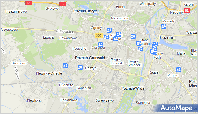 mapa Łazarz gmina Poznań, Łazarz gmina Poznań na mapie Targeo