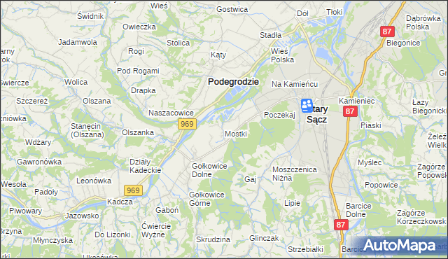 mapa Mostki gmina Stary Sącz, Mostki gmina Stary Sącz na mapie Targeo