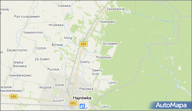 mapa Postołowo gmina Hajnówka, Postołowo gmina Hajnówka na mapie Targeo