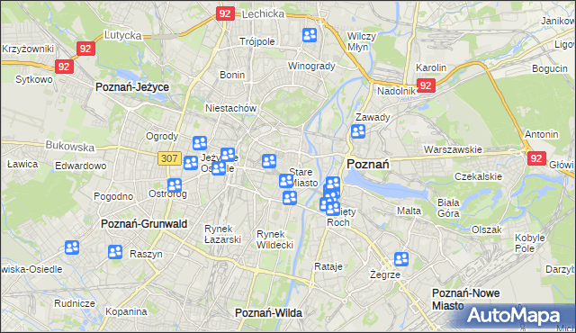 mapa Stare Miasto gmina Poznań, Stare Miasto gmina Poznań na mapie Targeo