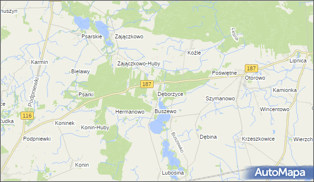 mapa Dęborzyce, Dęborzyce na mapie Targeo