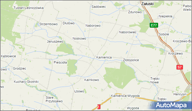 mapa Kamienica gmina Załuski, Kamienica gmina Załuski na mapie Targeo
