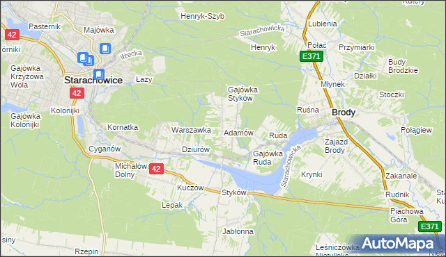 mapa Adamów gmina Brody, Adamów gmina Brody na mapie Targeo