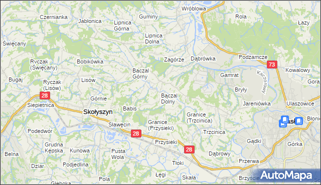 mapa Bączal Dolny, Bączal Dolny na mapie Targeo