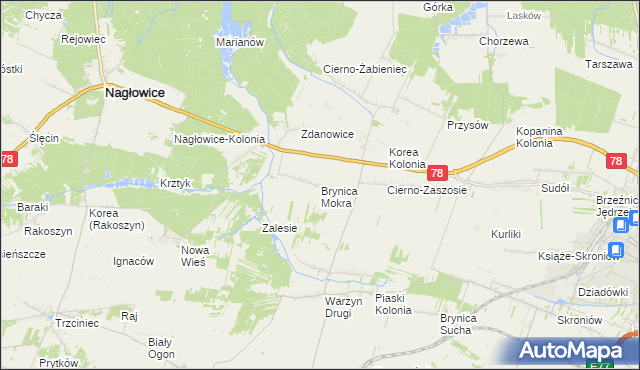 mapa Brynica Mokra, Brynica Mokra na mapie Targeo