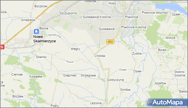 mapa Chotów gmina Nowe Skalmierzyce, Chotów gmina Nowe Skalmierzyce na mapie Targeo