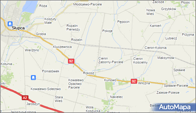 mapa Cienin Zaborny-Parcele, Cienin Zaborny-Parcele na mapie Targeo