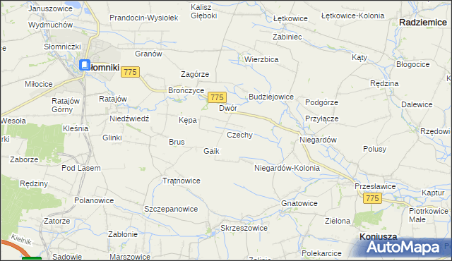 mapa Czechy gmina Słomniki, Czechy gmina Słomniki na mapie Targeo