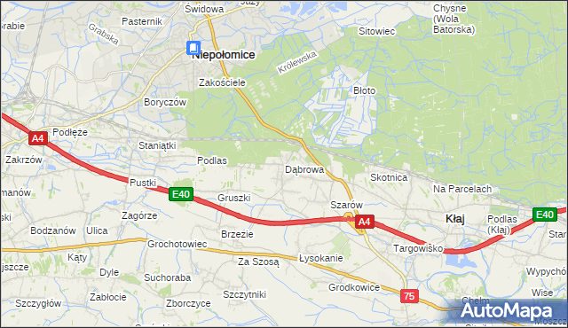 mapa Dąbrowa gmina Kłaj, Dąbrowa gmina Kłaj na mapie Targeo