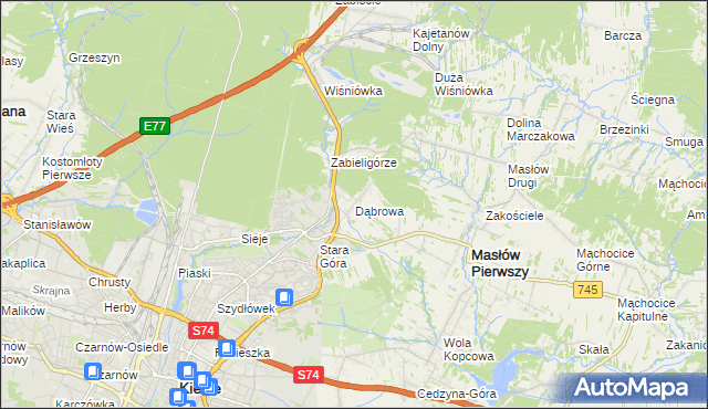 mapa Dąbrowa gmina Masłów, Dąbrowa gmina Masłów na mapie Targeo