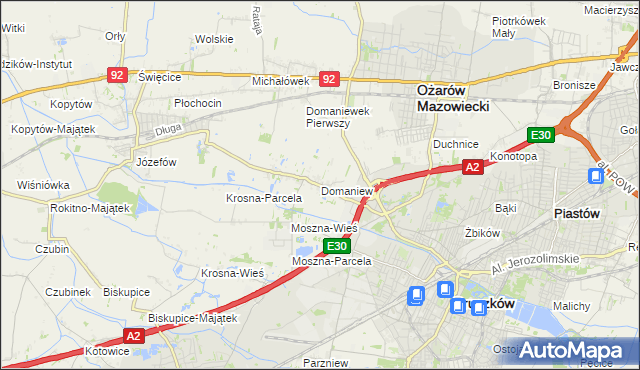 mapa Domaniew gmina Brwinów, Domaniew gmina Brwinów na mapie Targeo