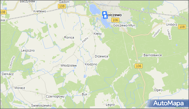 mapa Drzewica gmina Golczewo, Drzewica gmina Golczewo na mapie Targeo
