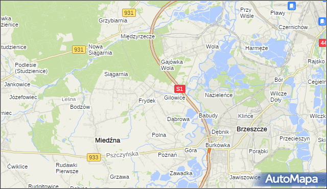 mapa Gilowice gmina Miedźna, Gilowice gmina Miedźna na mapie Targeo