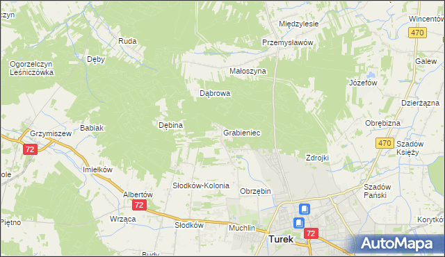 mapa Grabieniec gmina Turek, Grabieniec gmina Turek na mapie Targeo