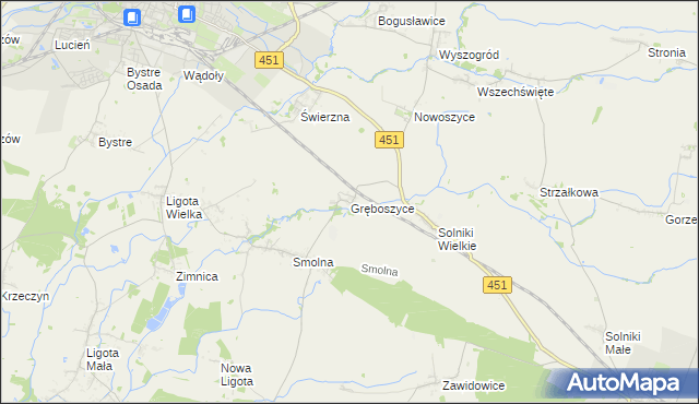 mapa Gręboszyce, Gręboszyce na mapie Targeo
