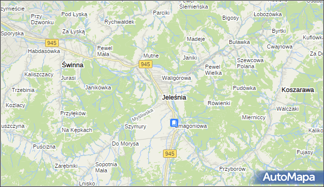 mapa Jeleśnia, Jeleśnia na mapie Targeo