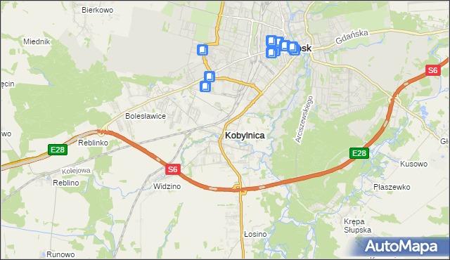 mapa Kobylnica powiat słupski, Kobylnica powiat słupski na mapie Targeo