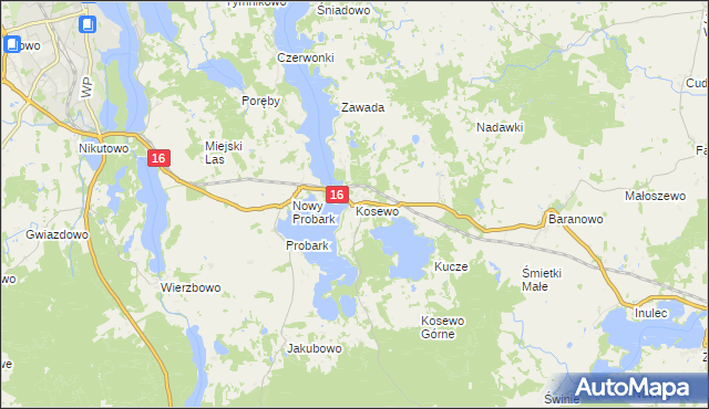 mapa Kosewo gmina Mrągowo, Kosewo gmina Mrągowo na mapie Targeo