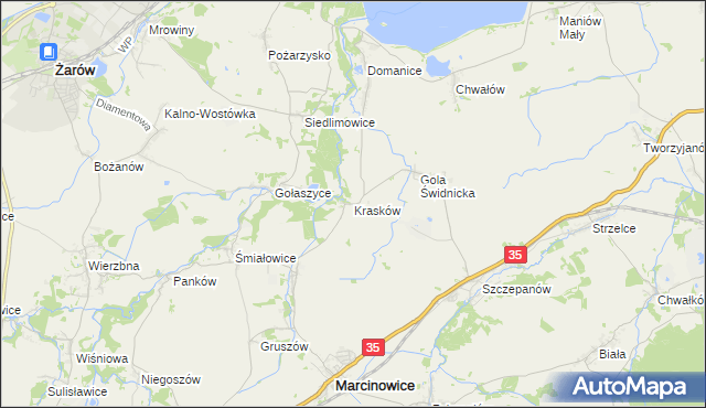 mapa Krasków gmina Marcinowice, Krasków gmina Marcinowice na mapie Targeo