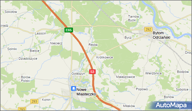 mapa Królikowice gmina Bytom Odrzański, Królikowice gmina Bytom Odrzański na mapie Targeo