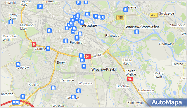 mapa Krzyki gmina Wrocław, Krzyki gmina Wrocław na mapie Targeo