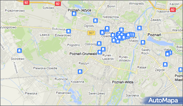 mapa Łazarz gmina Poznań, Łazarz gmina Poznań na mapie Targeo