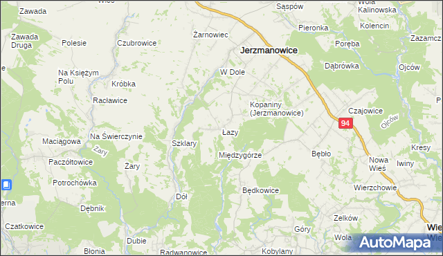 mapa Łazy gmina Jerzmanowice-Przeginia, Łazy gmina Jerzmanowice-Przeginia na mapie Targeo