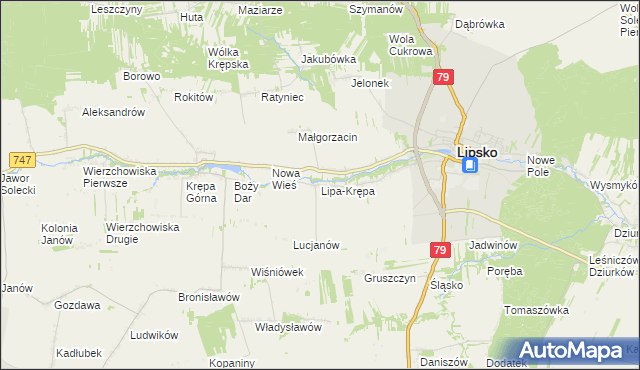 mapa Lipa-Krępa, Lipa-Krępa na mapie Targeo
