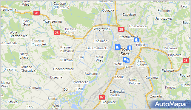 mapa Mała Wieś gmina Chełmiec, Mała Wieś gmina Chełmiec na mapie Targeo