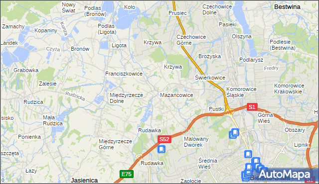 mapa Mazańcowice, Mazańcowice na mapie Targeo