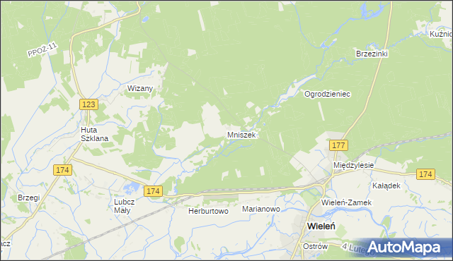 mapa Mniszek gmina Wieleń, Mniszek gmina Wieleń na mapie Targeo
