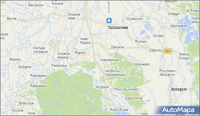 mapa Niedzieliska gmina Szczurowa, Niedzieliska gmina Szczurowa na mapie Targeo